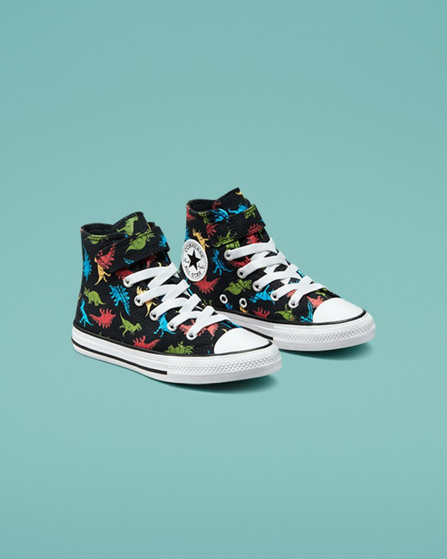 Black / Red / Blue Converse Chuck Taylor All Star Easy-On Dinosaurs Girls' High Top Shoes | UALI97853