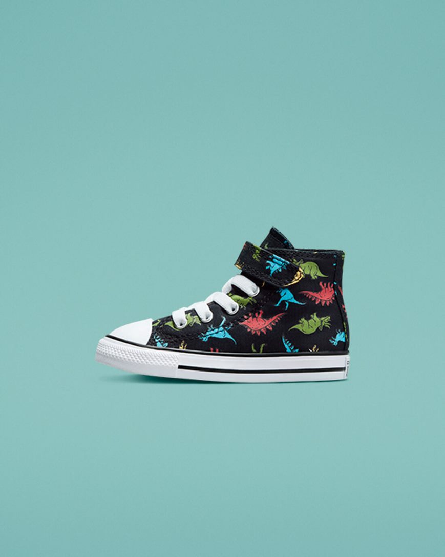 Black / Red / Blue Converse Chuck Taylor All Star Easy-On Dinosaurs Girls' High Top Shoes | YOL9K7815