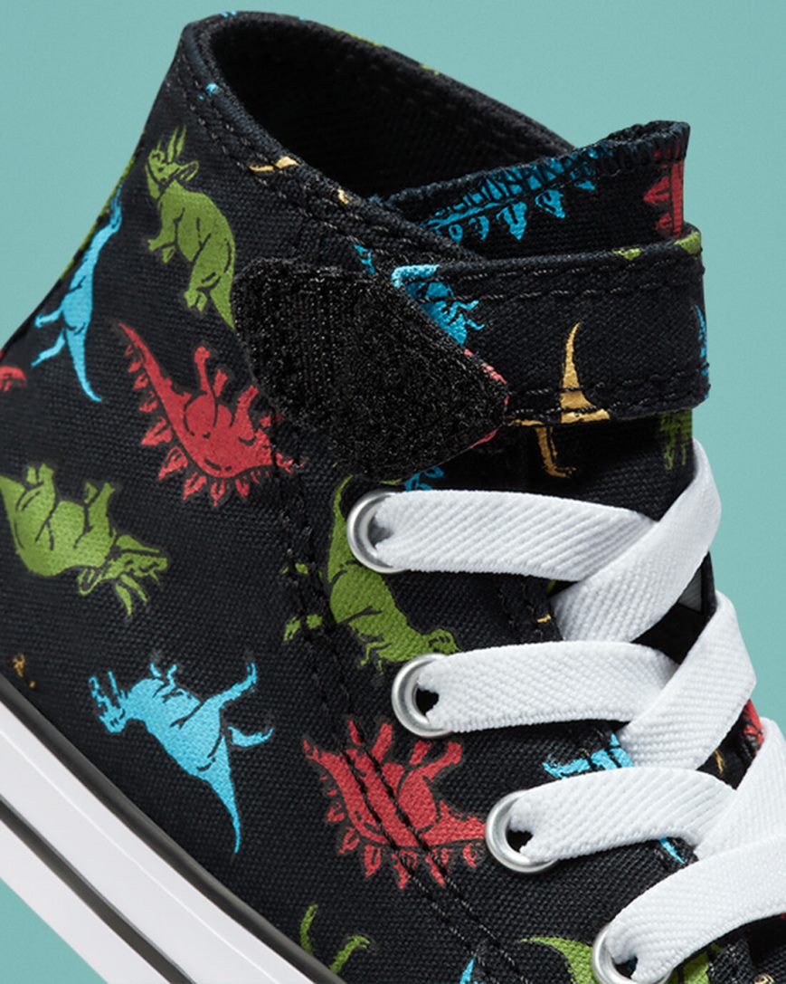 Black / Red / Blue Converse Chuck Taylor All Star Easy-On Dinosaurs Girls' High Top Shoes | YOL9K7815