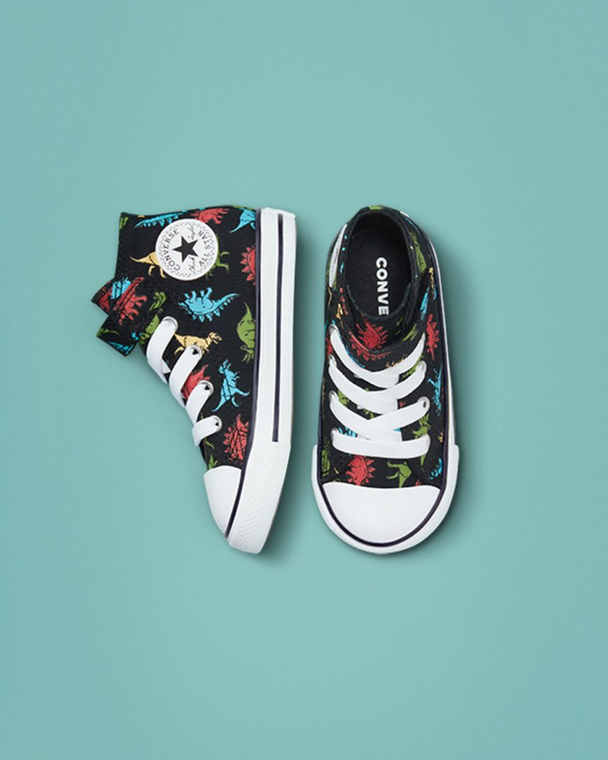 Black / Red / Blue Converse Chuck Taylor All Star Easy-On Dinosaurs Girls' High Top Shoes | YOL9K7815