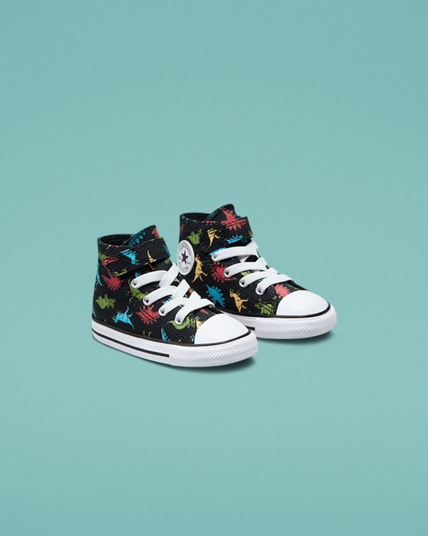 Black / Red / Blue Converse Chuck Taylor All Star Easy-On Dinosaurs Girls' High Top Shoes | YOL9K7815