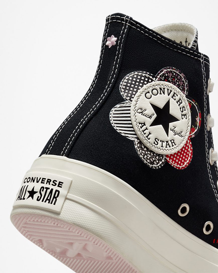 Black / Red Converse Chuck Taylor All Star Lift Crafted Patchwork High Top Women's Platform Shoes | OT9415IK8