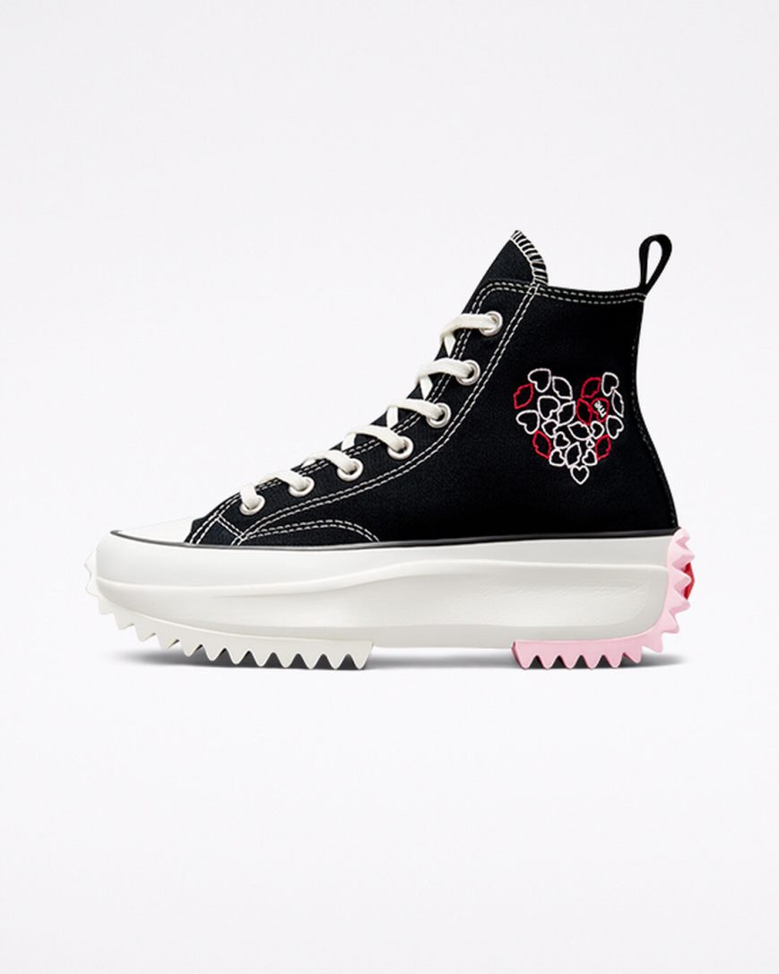 Black / Red Converse Run Star Hike Embroidered Hearts High Top Men's Platform Shoes | NK79K438I