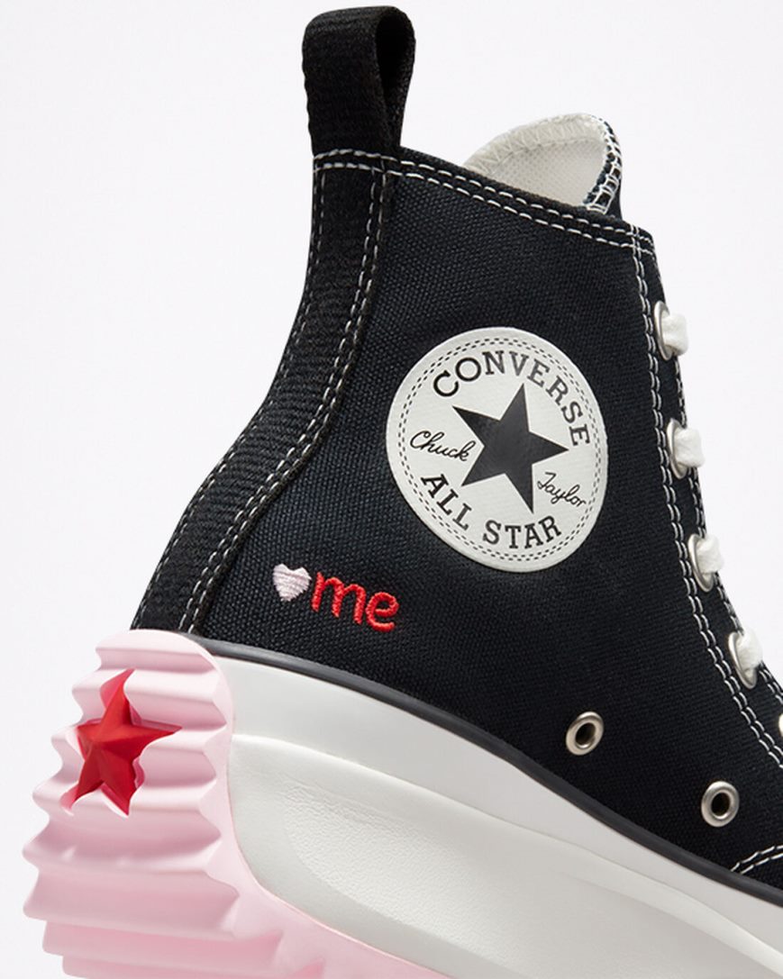 Black / Red Converse Run Star Hike Embroidered Hearts High Top Men's Platform Shoes | NK79K438I