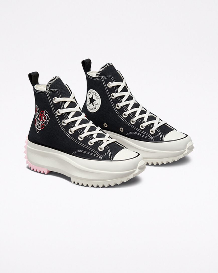 Black / Red Converse Run Star Hike Embroidered Hearts High Top Men's Platform Shoes | NK79K438I