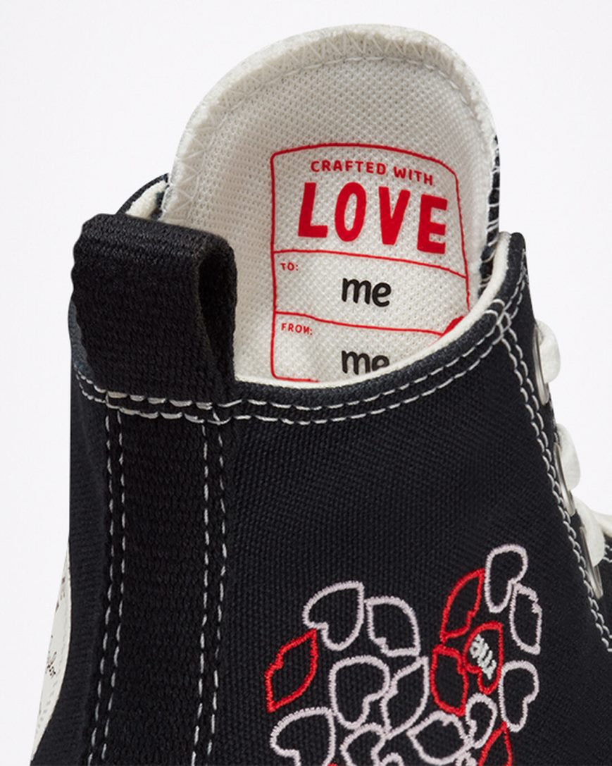 Black / Red Converse Run Star Hike Embroidered Hearts High Top Men's Platform Shoes | NK79K438I