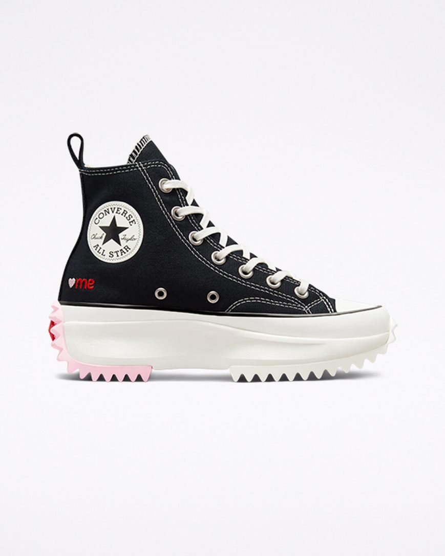 Black / Red Converse Run Star Hike Embroidered Hearts High Top Men\'s Platform Shoes | NK79K438I