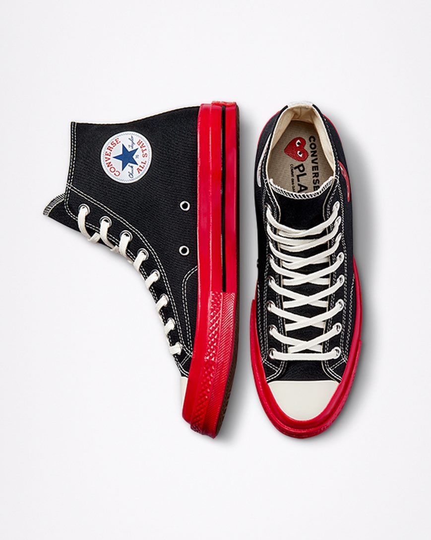 Black / Red Converse x Comme des Garçons PLAY Chuck 70 Women's High Top Shoes | EIIK947L5