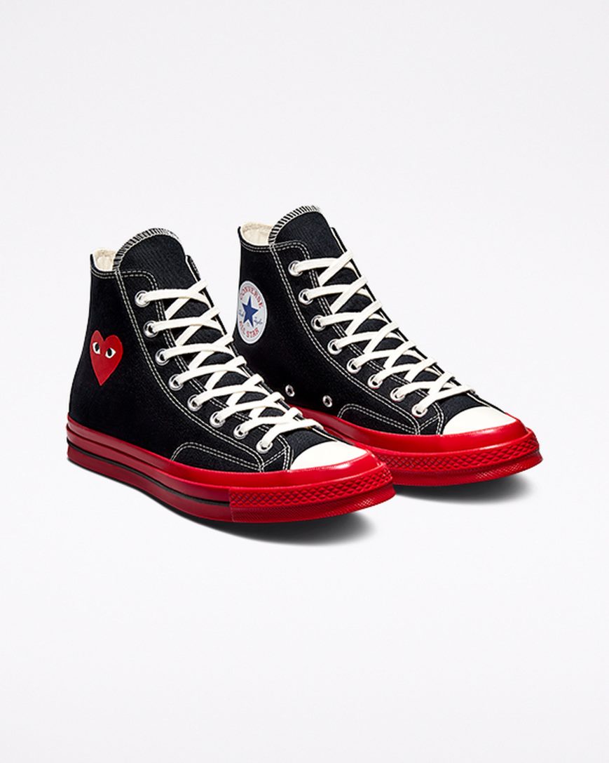 Black / Red Converse x Comme des Garçons PLAY Chuck 70 Women's High Top Shoes | EIIK947L5