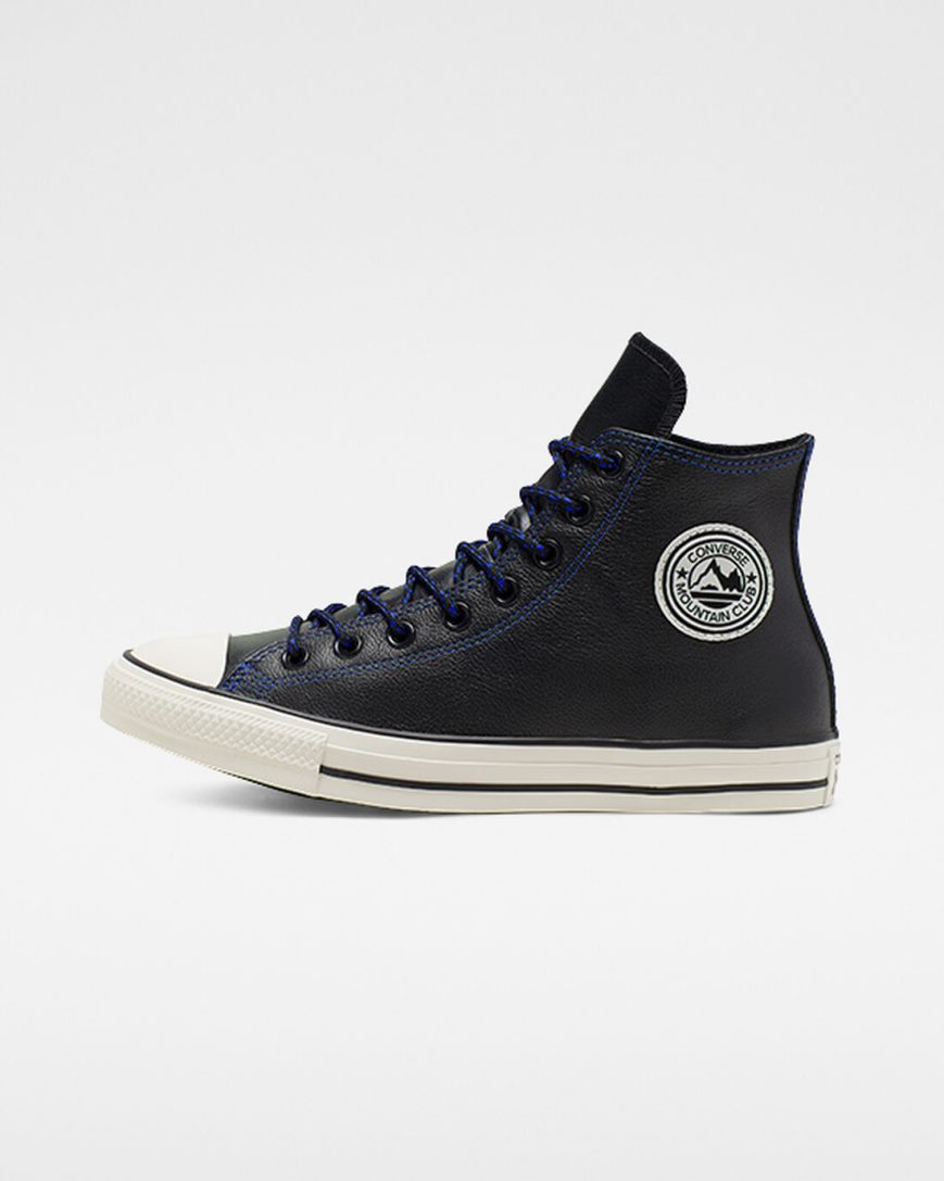 Black / Royal Converse Tumbled Leather Chuck Taylor All Star Men's High Top Shoes | BEL13894K