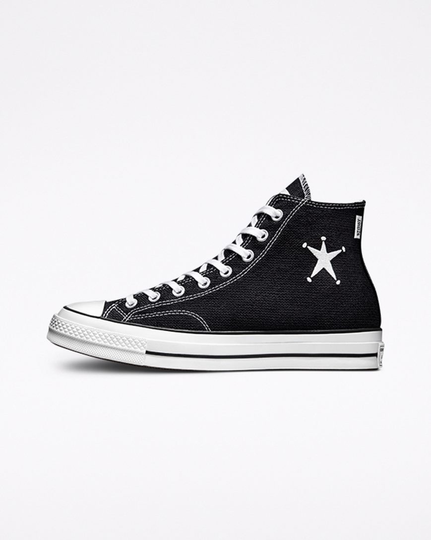 Black / White / Black Converse x Stüssy Chuck 70 Women's High Top Shoes | RY9L85341