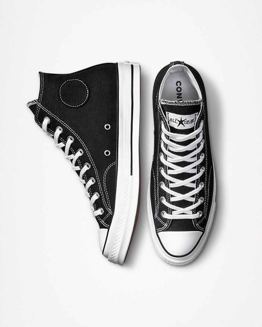 Black / White / Black Converse x Stüssy Chuck 70 Women's High Top Shoes | RY9L85341