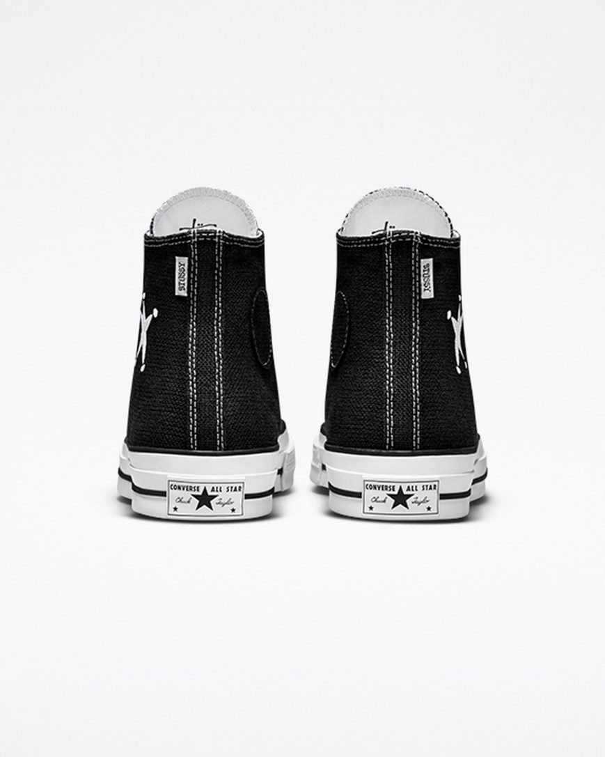 Black / White / Black Converse x Stüssy Chuck 70 Women's High Top Shoes | RY9L85341