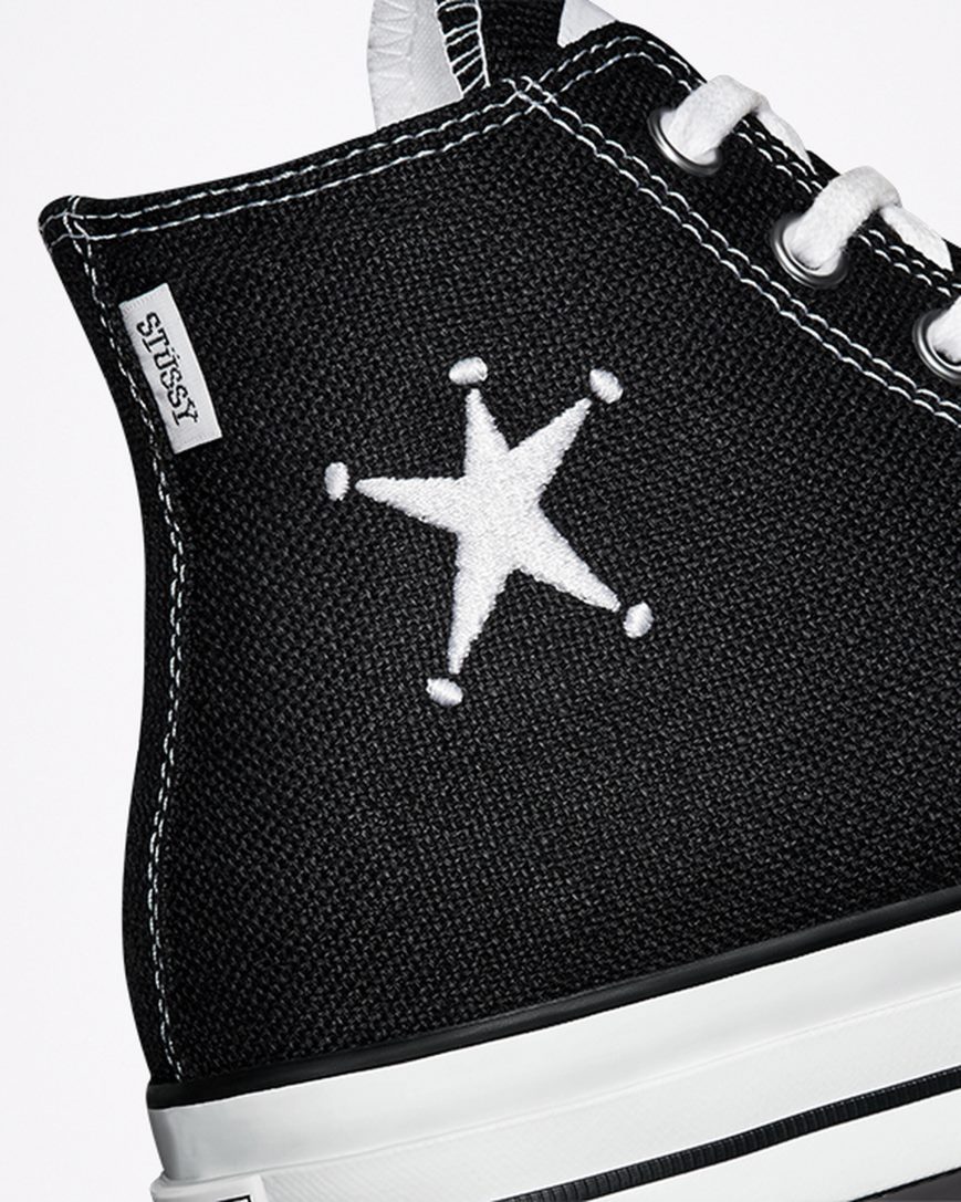 Black / White / Black Converse x Stüssy Chuck 70 Men's High Top Shoes | SKLK47I18