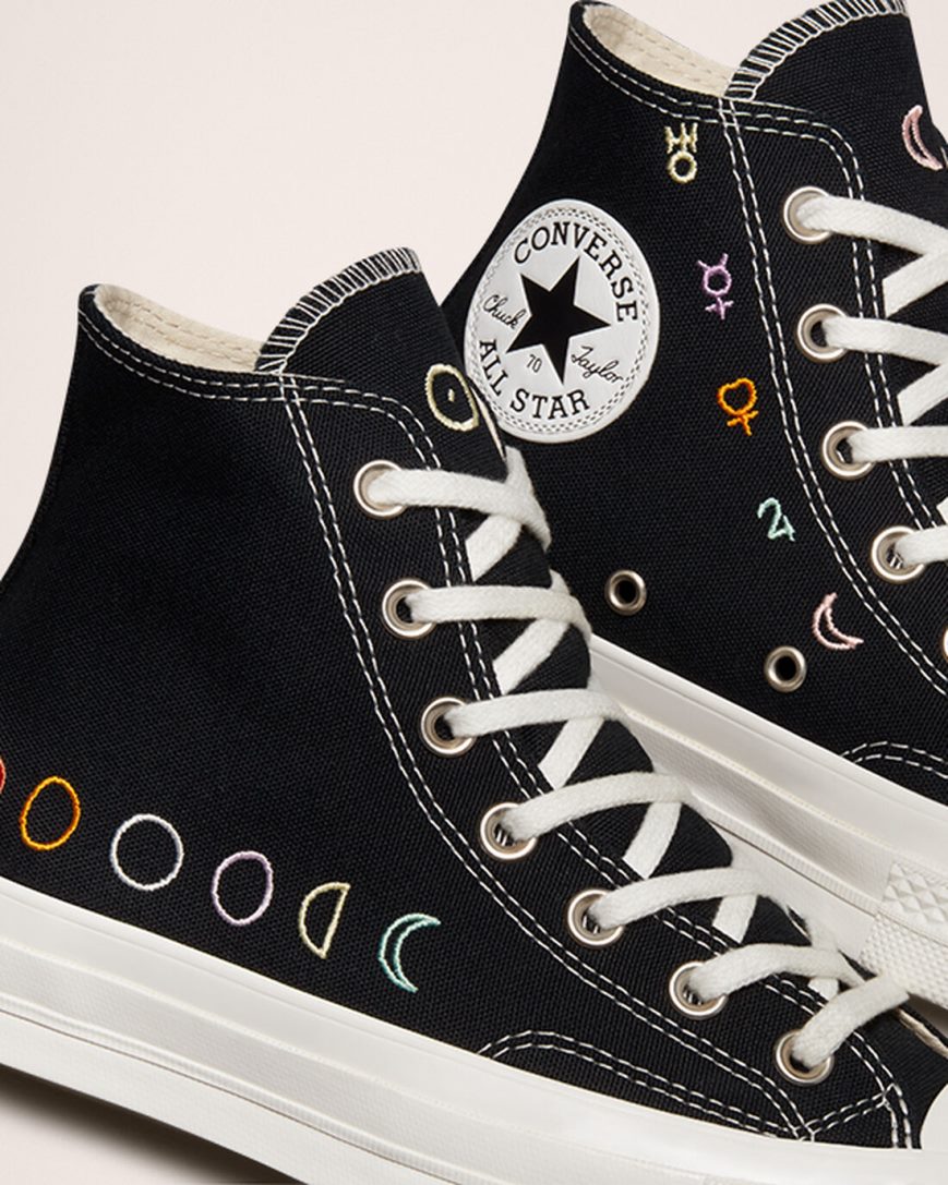 Black / White Converse Chuck 70 Mystic Symbols Women's High Top Shoes | HXL349K87