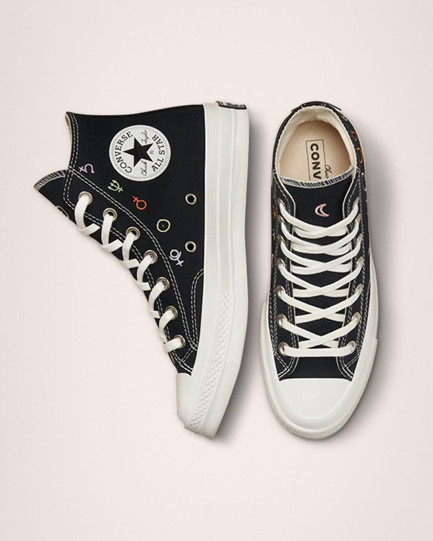 Black / White Converse Chuck 70 Mystic Symbols Women's High Top Shoes | HXL349K87