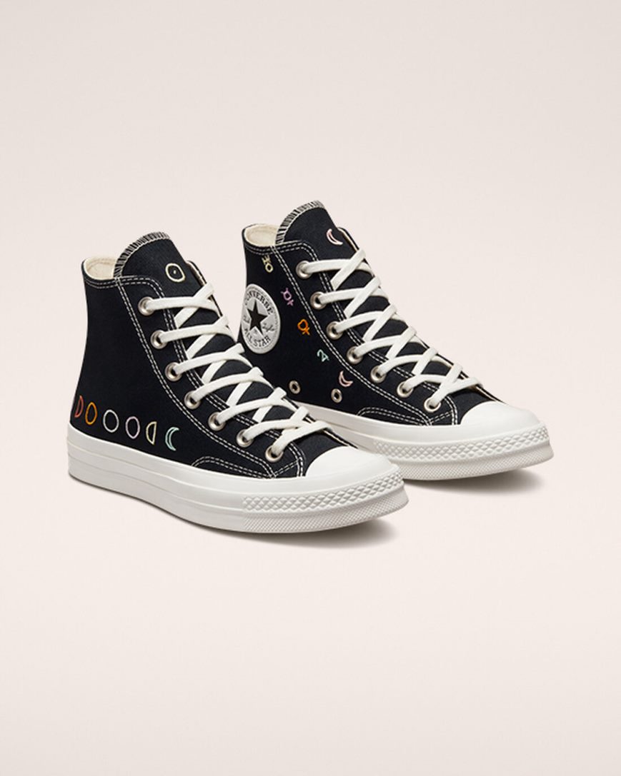 Black / White Converse Chuck 70 Mystic Symbols Women's High Top Shoes | HXL349K87