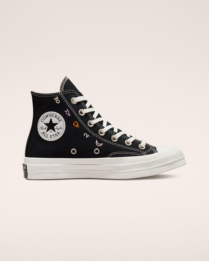 Black / White Converse Chuck 70 Mystic Symbols Women\'s High Top Shoes | HXL349K87