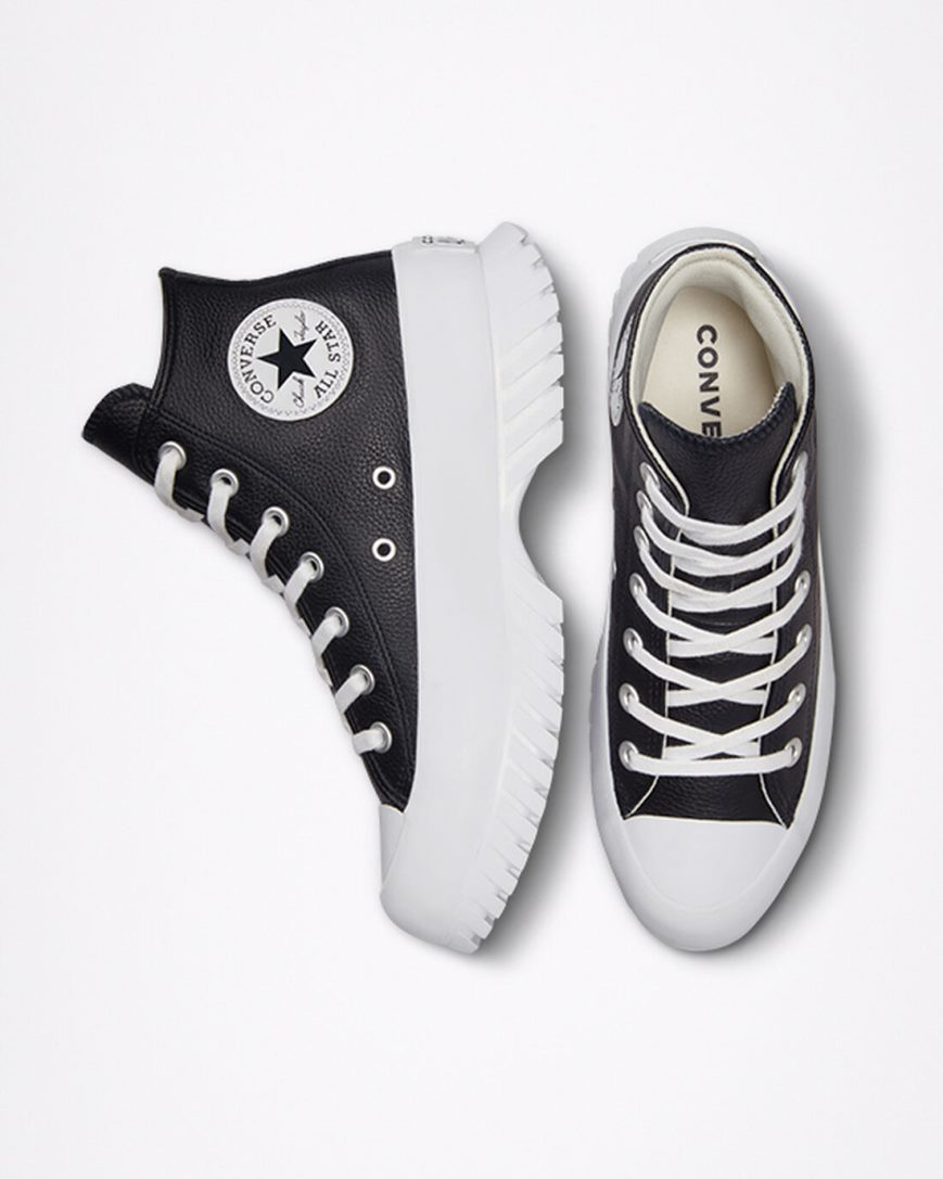 Black / White Converse Chuck Taylor All Star Lugged 2.0 Leather Men's High Top Shoes | IZ1798K4L