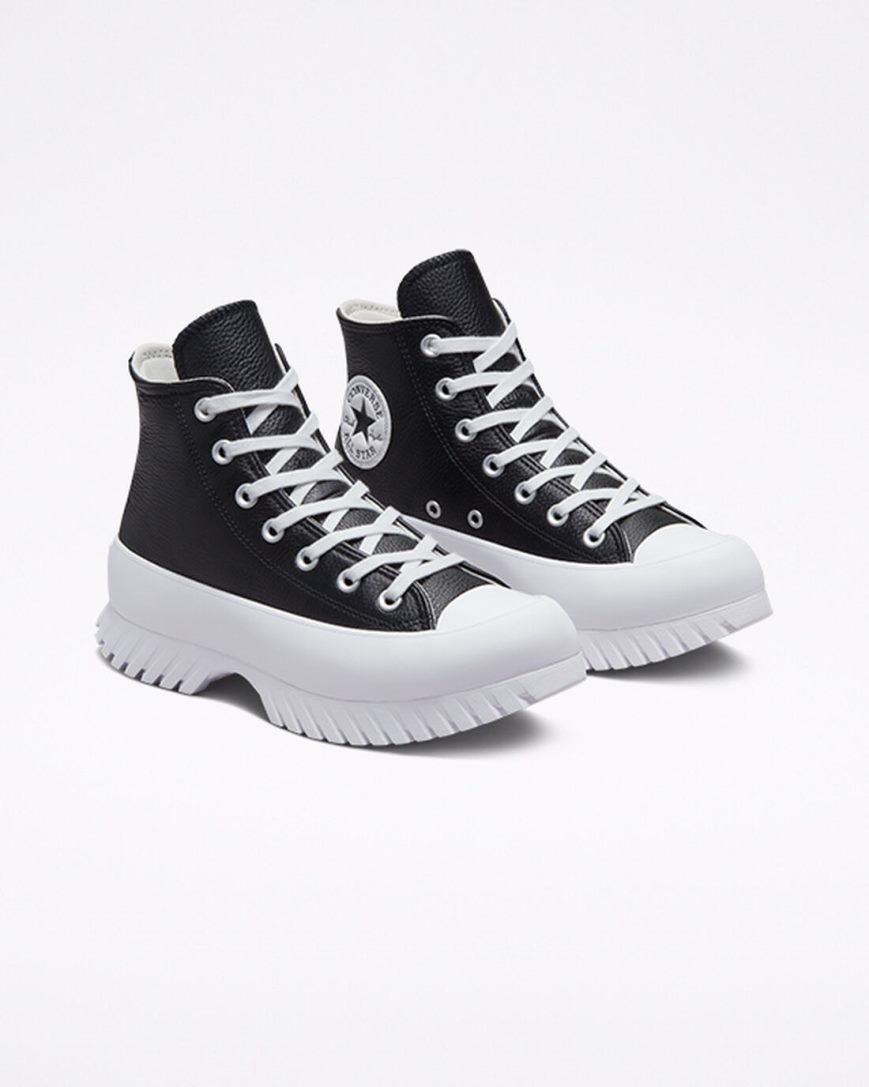 Black / White Converse Chuck Taylor All Star Lugged 2.0 Leather Men's High Top Shoes | IZ1798K4L