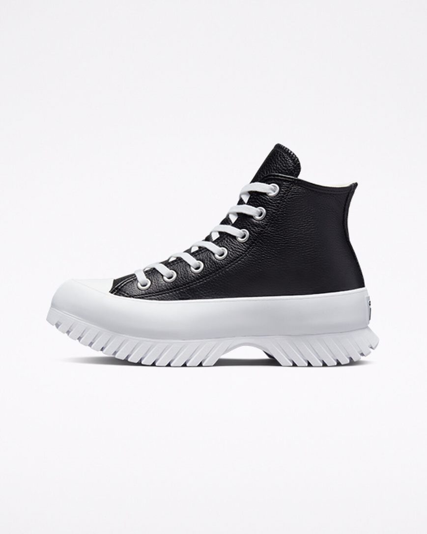 Black / White Converse Chuck Taylor All Star Lugged 2.0 Leather Women's High Top Shoes | LT7I91543