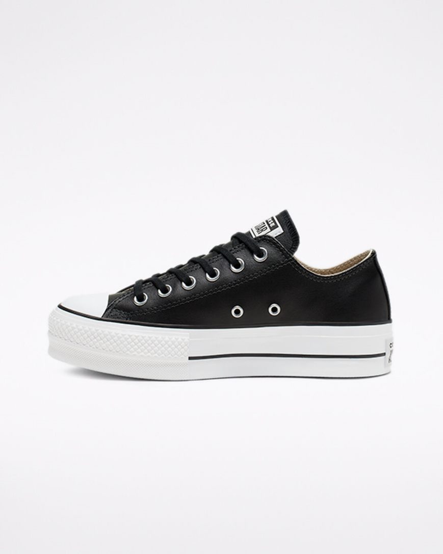 Black / White Converse Chuck Taylor All Star Lift Leather Low Top Women's Platform Shoes | QK18L937I