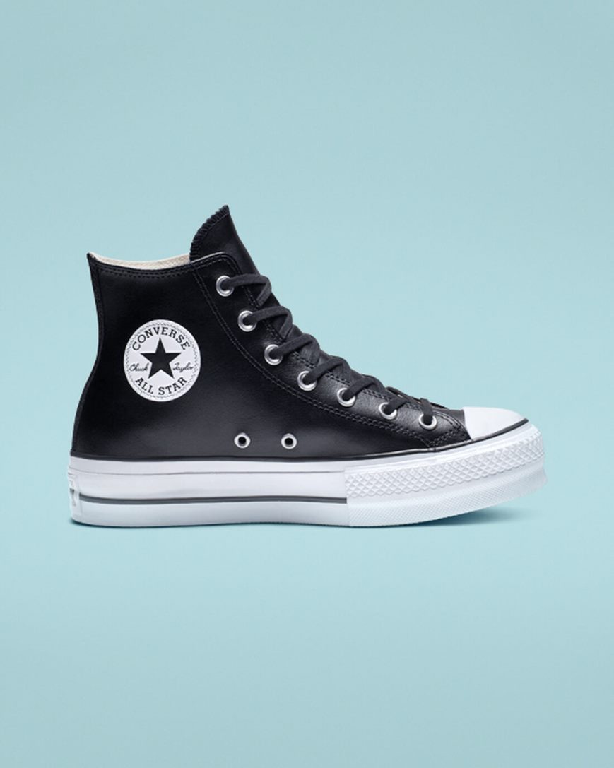 Black / White Converse Chuck Taylor All Star Lift Leather High Top Women\'s Platform Shoes | VDI71K483