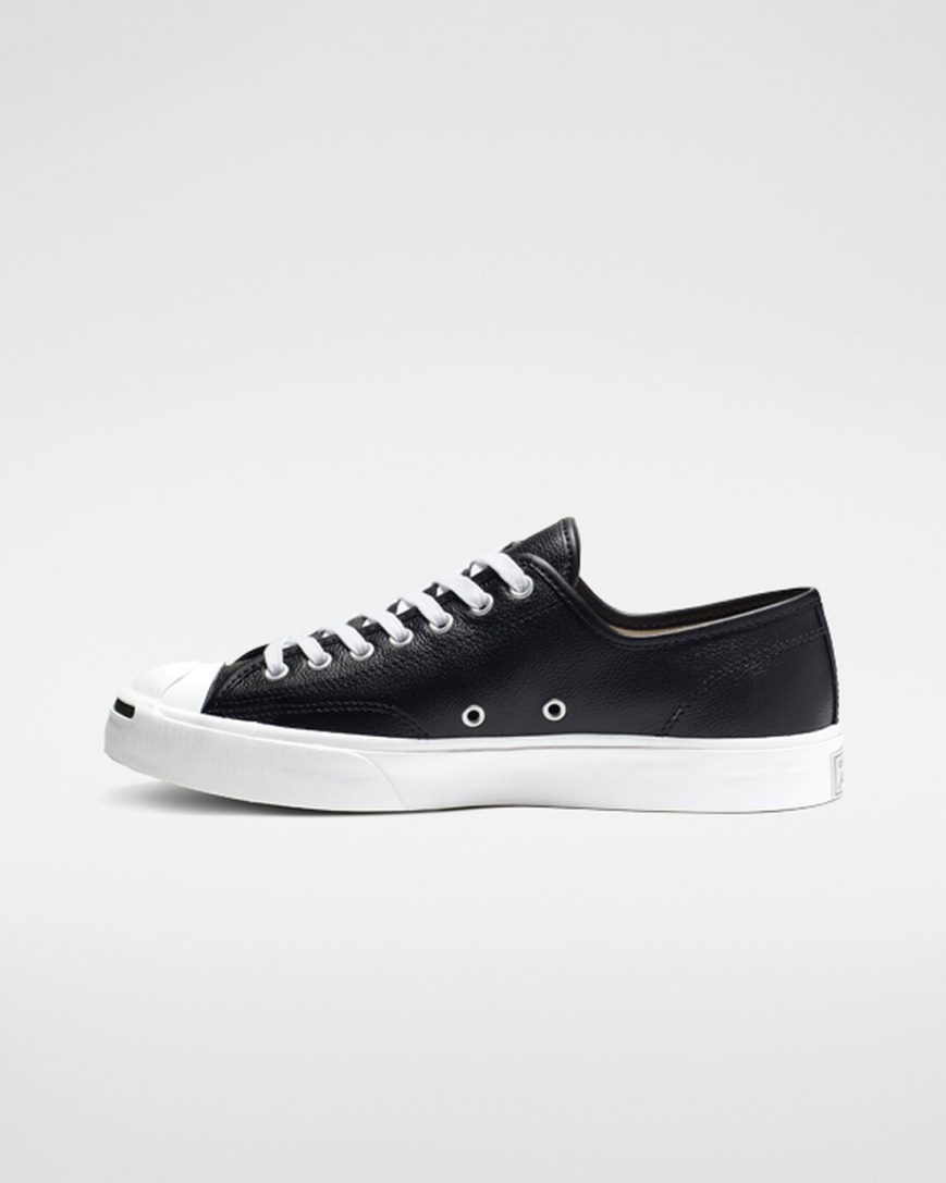 Black / White Converse Jack Purcell Leather Men's Low Top Shoes | KNKI9341L