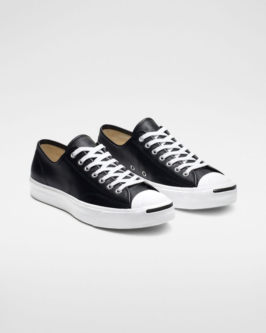 Black / White Converse Jack Purcell Leather Men's Low Top Shoes | KNKI9341L