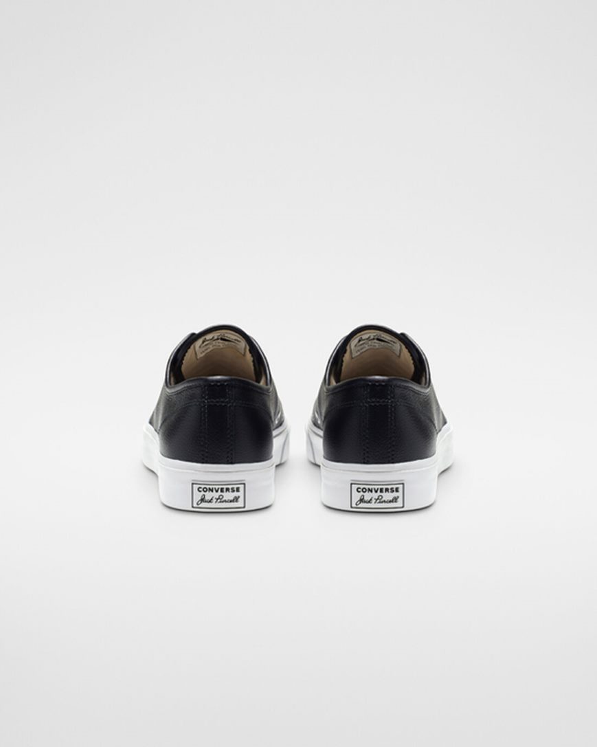 Black / White Converse Jack Purcell Leather Men's Low Top Shoes | KNKI9341L