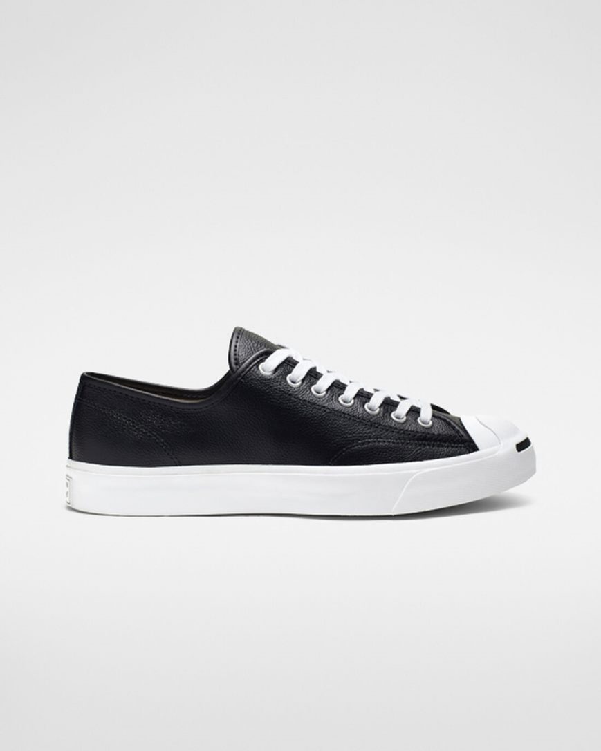 Black / White Converse Jack Purcell Leather Men\'s Low Top Shoes | KNKI9341L