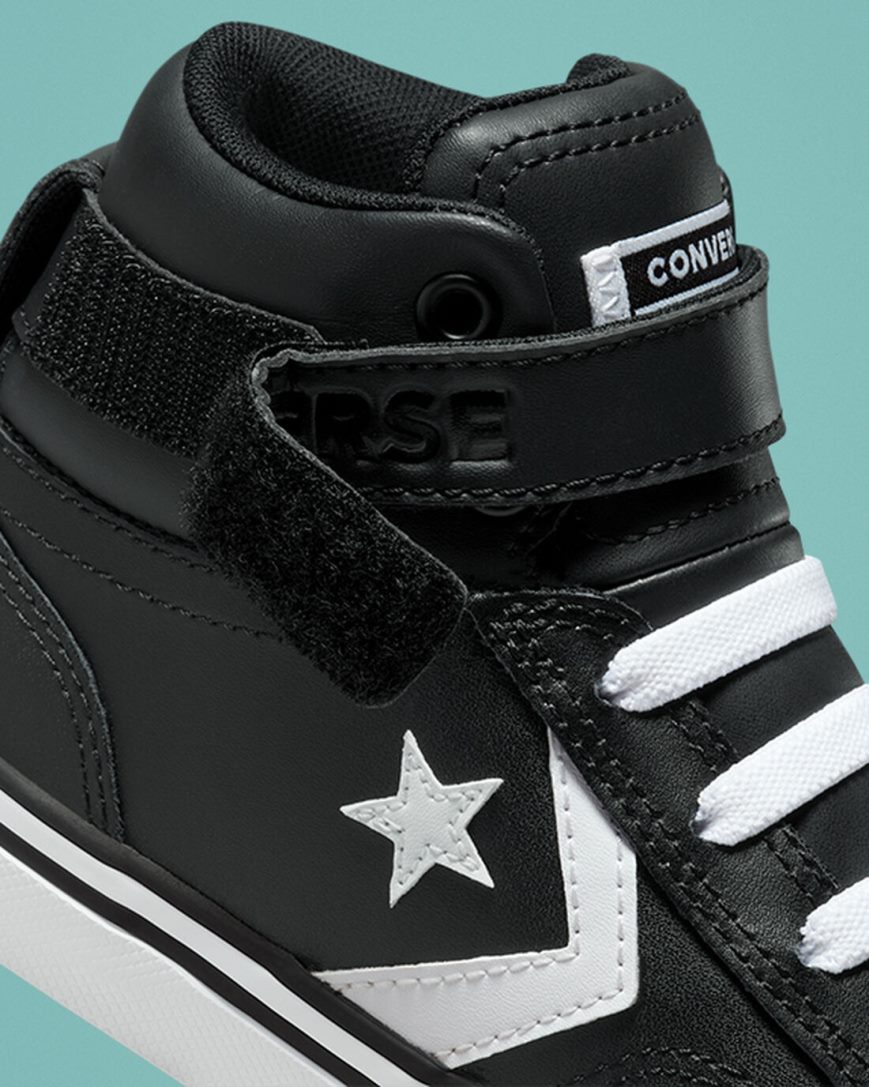 Black / White Converse Pro Blaze Strap Leather Girls' High Top Shoes | IA718943I