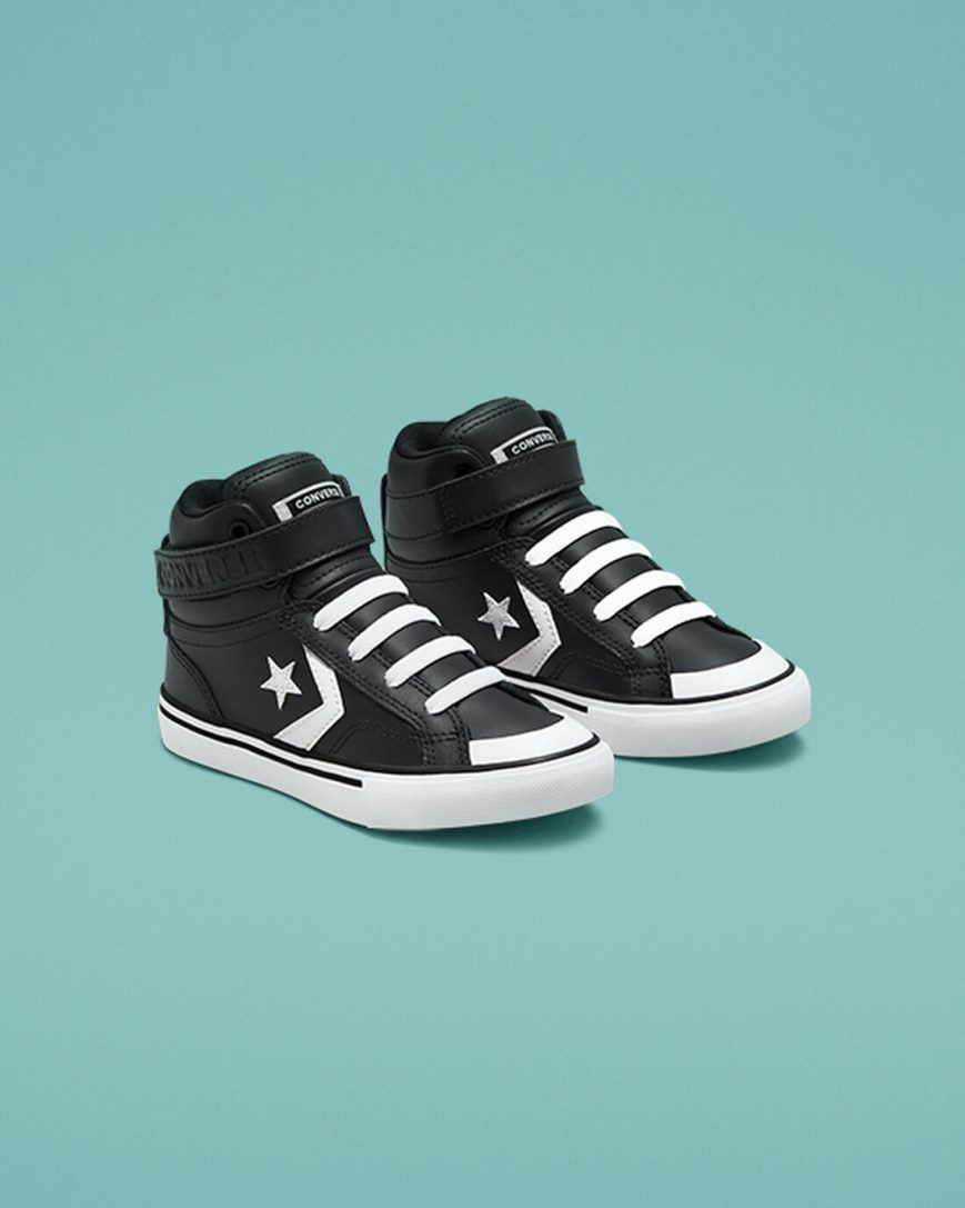 Black / White Converse Pro Blaze Strap Leather Boys' High Top Shoes | ZR87K913L