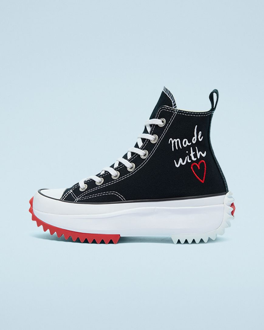 Black / White / Red Converse Run Star Hike Made With Love High Top Women's Platform Shoes | IQK4918L5