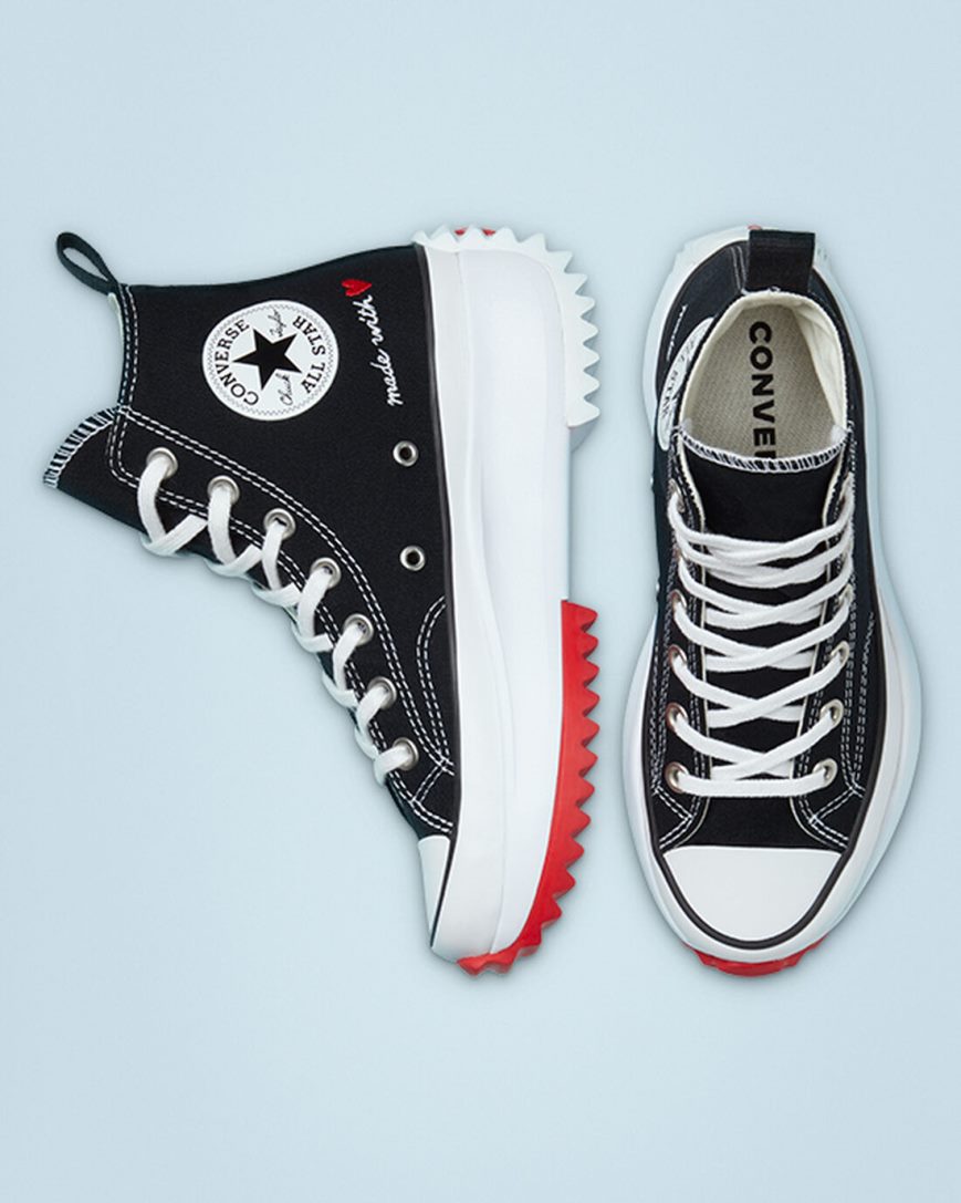 Black / White / Red Converse Run Star Hike Made With Love High Top Women's Platform Shoes | IQK4918L5