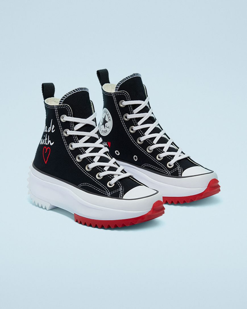 Black / White / Red Converse Run Star Hike Made With Love High Top Women's Platform Shoes | IQK4918L5