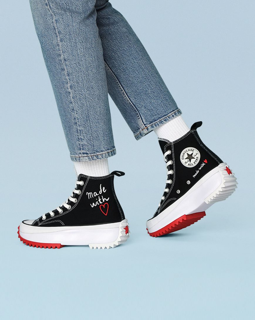 Black / White / Red Converse Run Star Hike Made With Love High Top Women's Platform Shoes | IQK4918L5