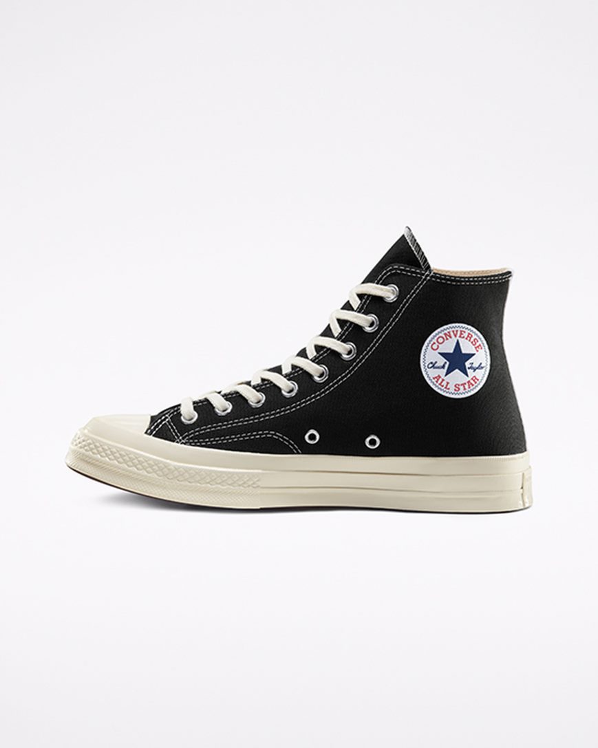 Black / White / Red Converse x Comme des Garçons PLAY Chuck 70 Men's High Top Shoes | AV8IK3L57