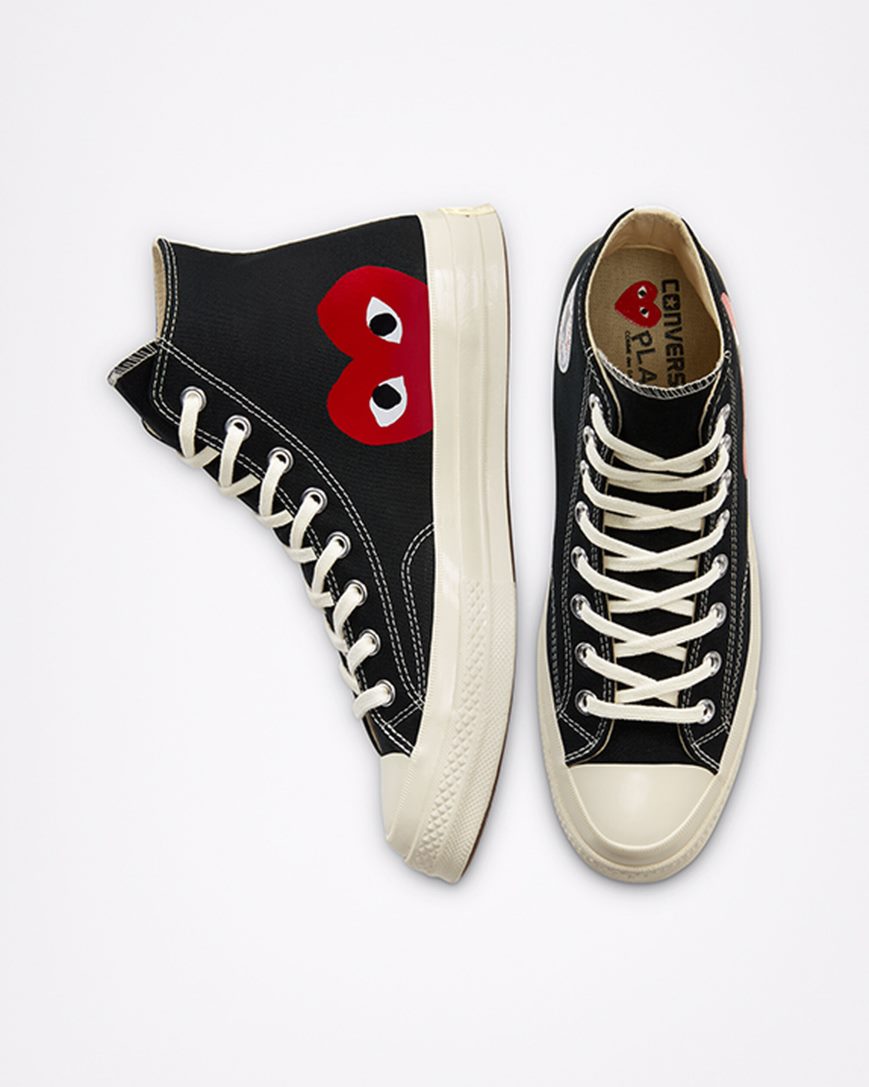 Black / White / Red Converse x Comme des Garçons PLAY Chuck 70 Men's High Top Shoes | AV8IK3L57