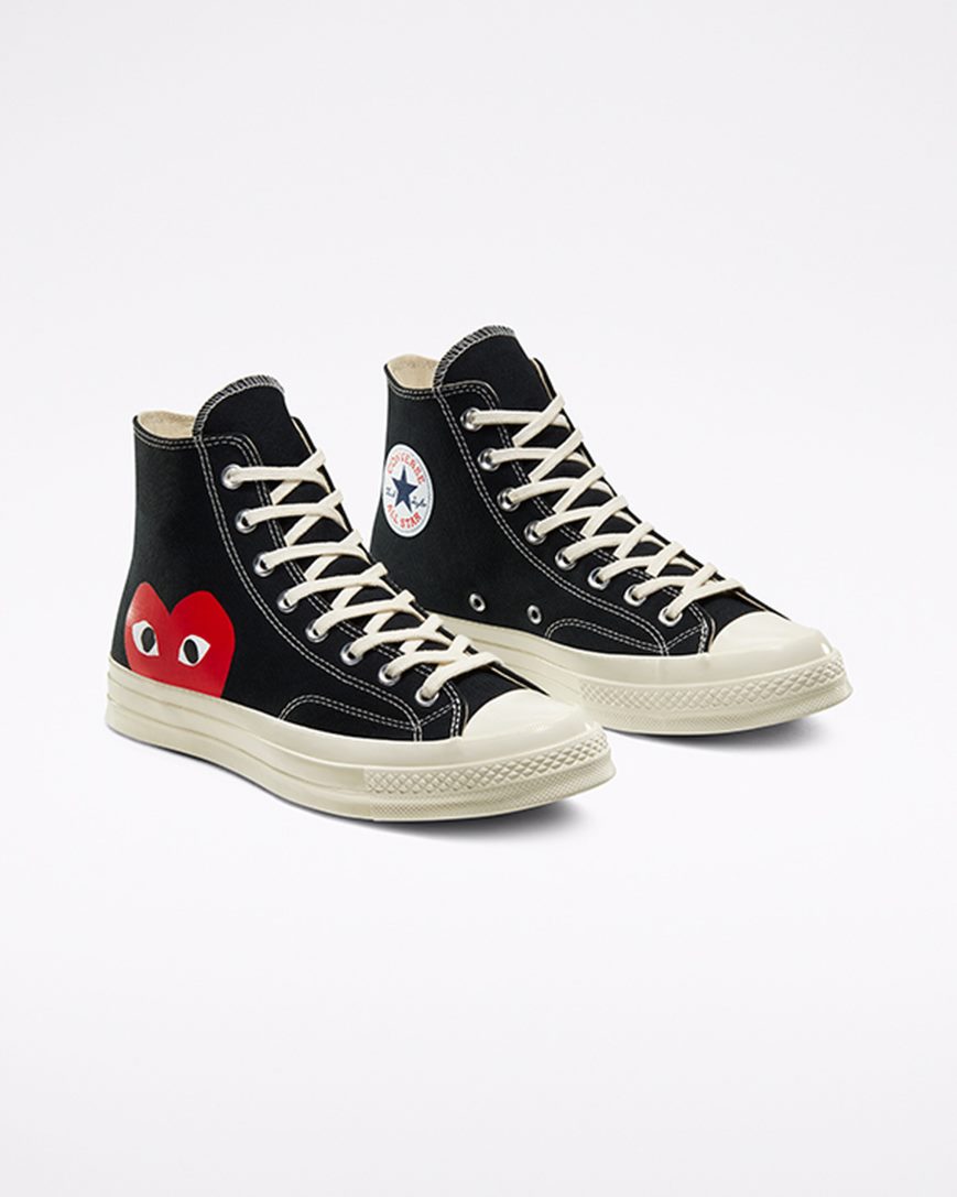 Black / White / Red Converse x Comme des Garçons PLAY Chuck 70 Men's High Top Shoes | AV8IK3L57