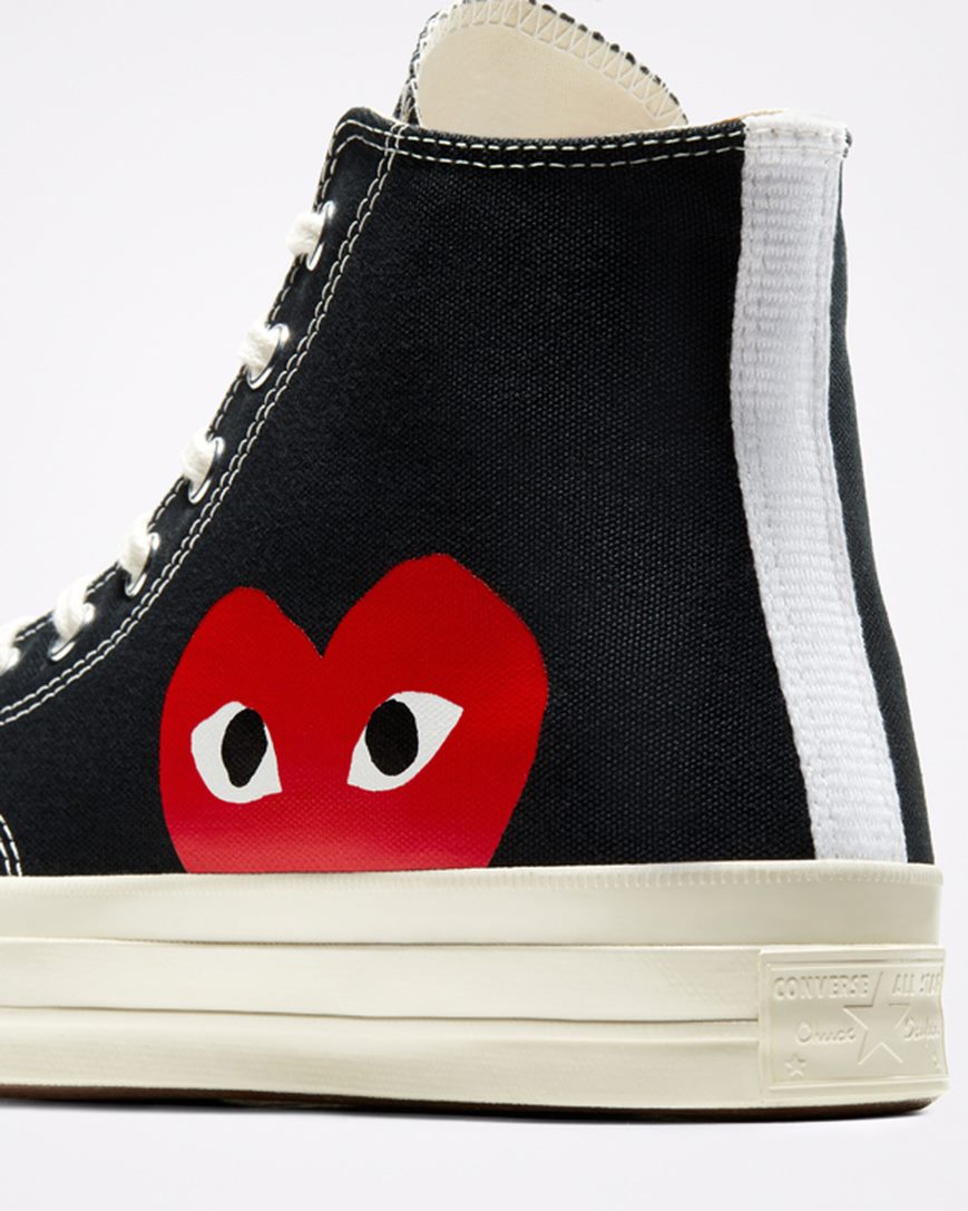 Black / White / Red Converse x Comme des Garçons PLAY Chuck 70 Men's High Top Shoes | AV8IK3L57