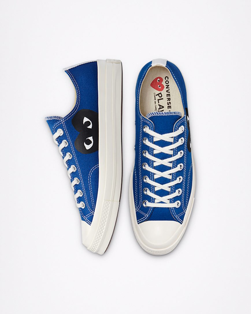 Blue / Black Converse x Comme des Garçons PLAY Chuck 70 Men's Low Top Shoes | OU198IK75