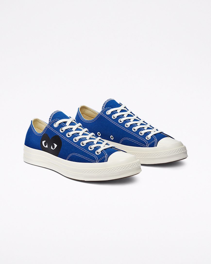 Blue / Black Converse x Comme des Garçons PLAY Chuck 70 Men's Low Top Shoes | OU198IK75