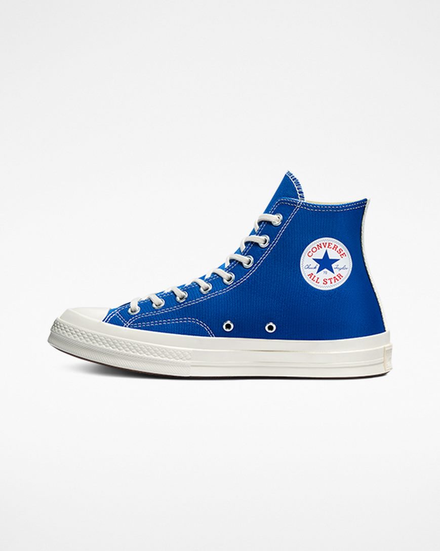 Blue / Black Converse x Comme des Garçons PLAY Chuck 70 Men's High Top Shoes | QZ743KI95