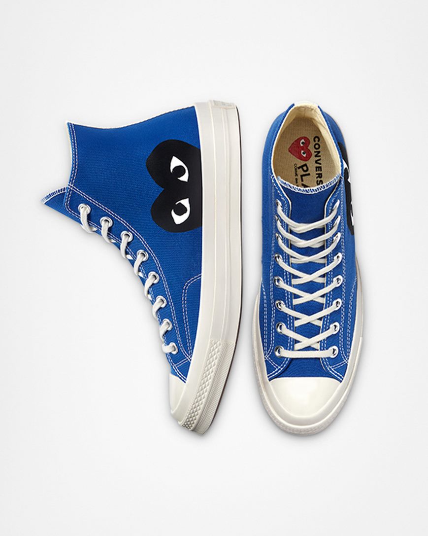 Blue / Black Converse x Comme des Garçons PLAY Chuck 70 Men's High Top Shoes | QZ743KI95