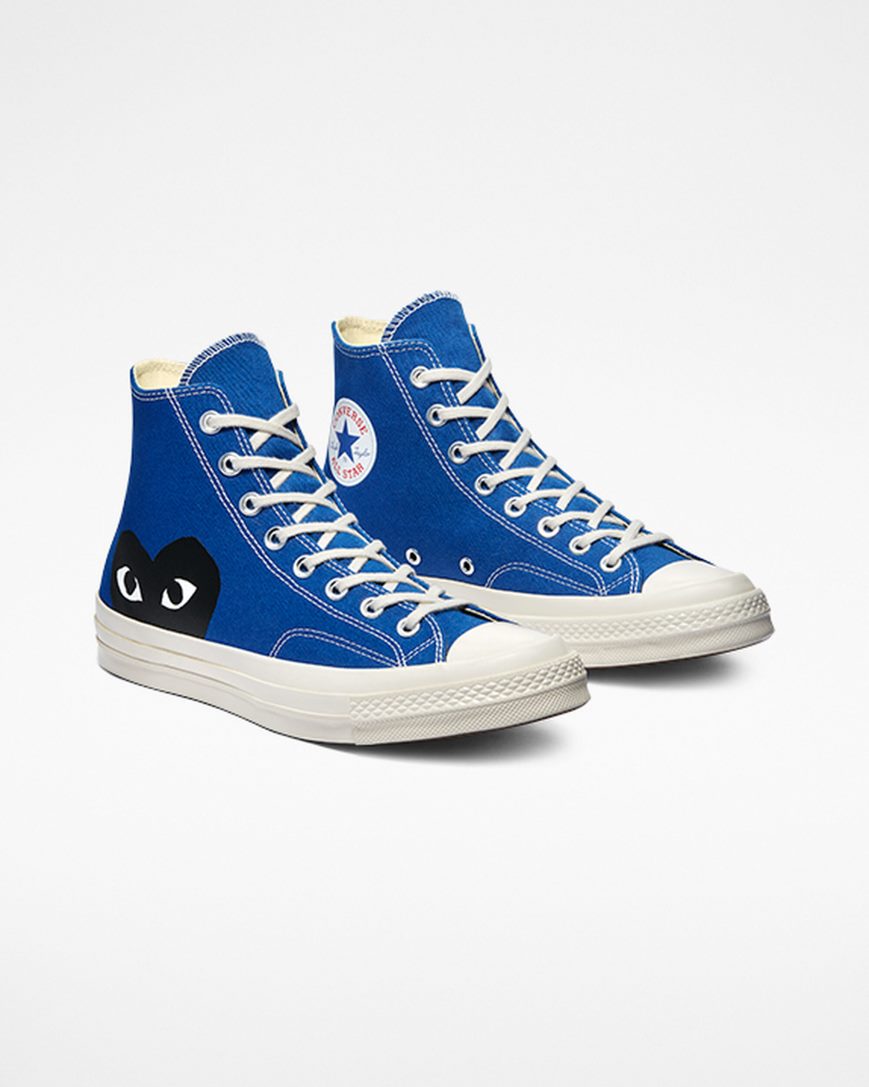 Blue / Black Converse x Comme des Garçons PLAY Chuck 70 Men's High Top Shoes | QZ743KI95