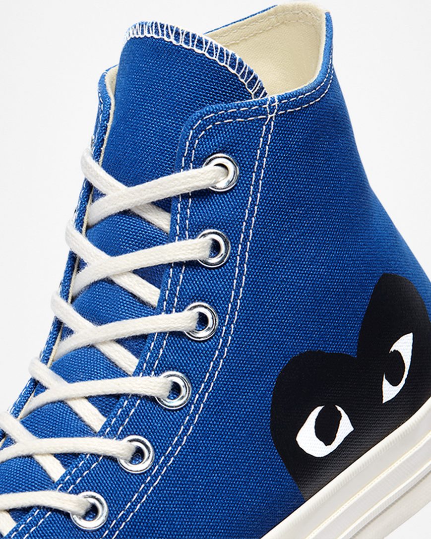 Blue / Black Converse x Comme des Garçons PLAY Chuck 70 Men's High Top Shoes | QZ743KI95