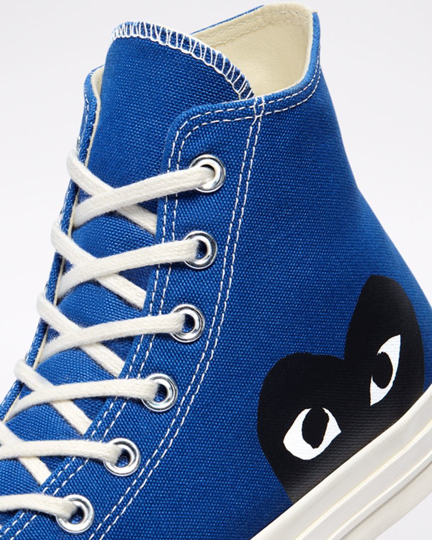 Blue / Black Converse x Comme des Garçons PLAY Chuck 70 Men's High Top Shoes | QZ743KI95