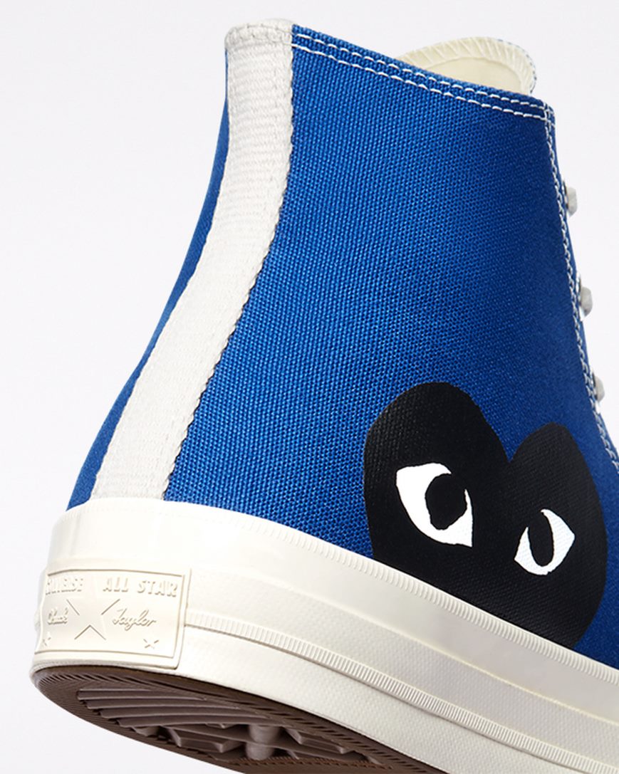 Blue / Black Converse x Comme des Garçons PLAY Chuck 70 Men's High Top Shoes | QZ743KI95