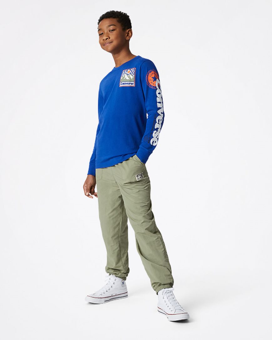 Blue Converse Long Sleeve Sneaker Collage Boys' T-Shirts | LJ893KI47